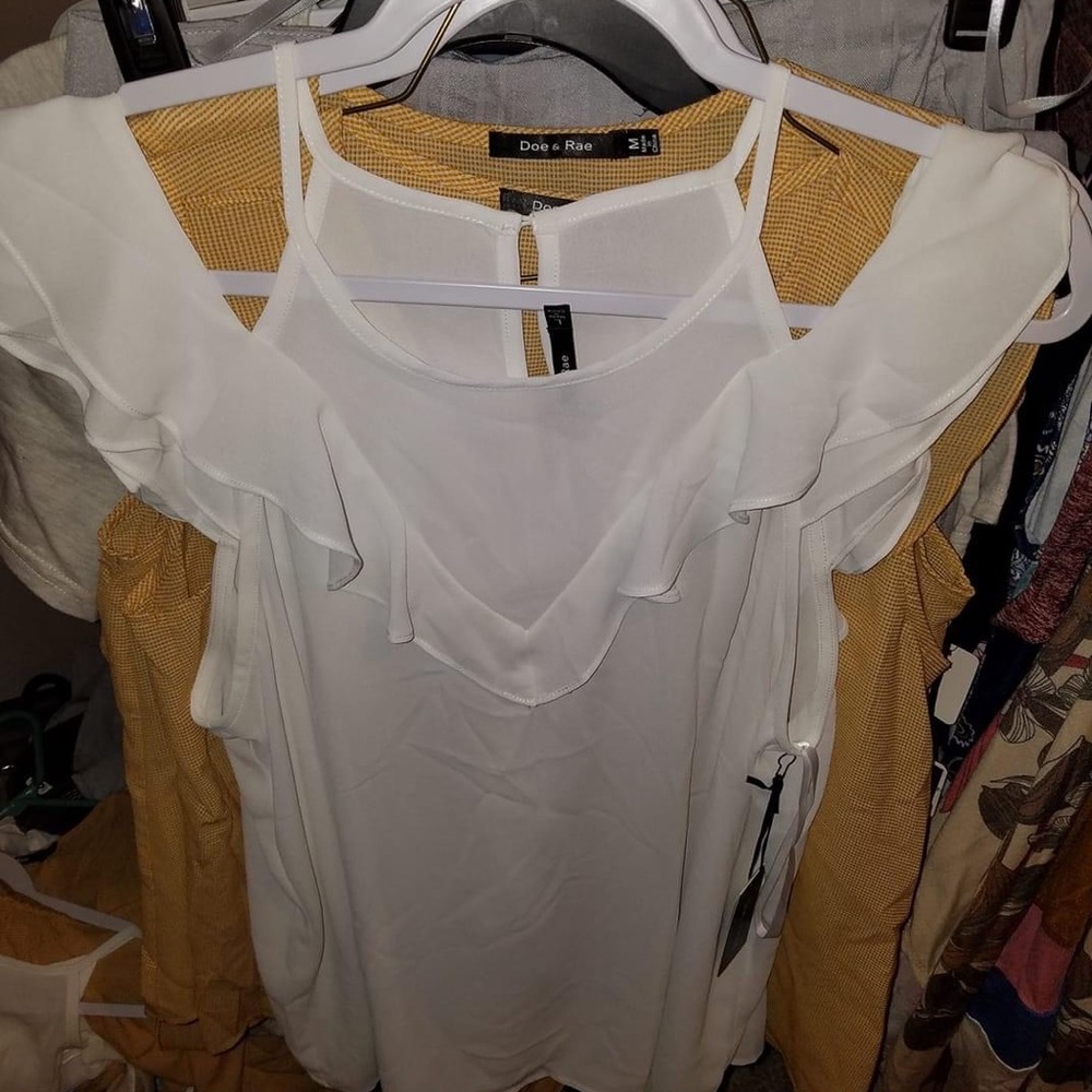 White Ruffle Cold Shoulder Top